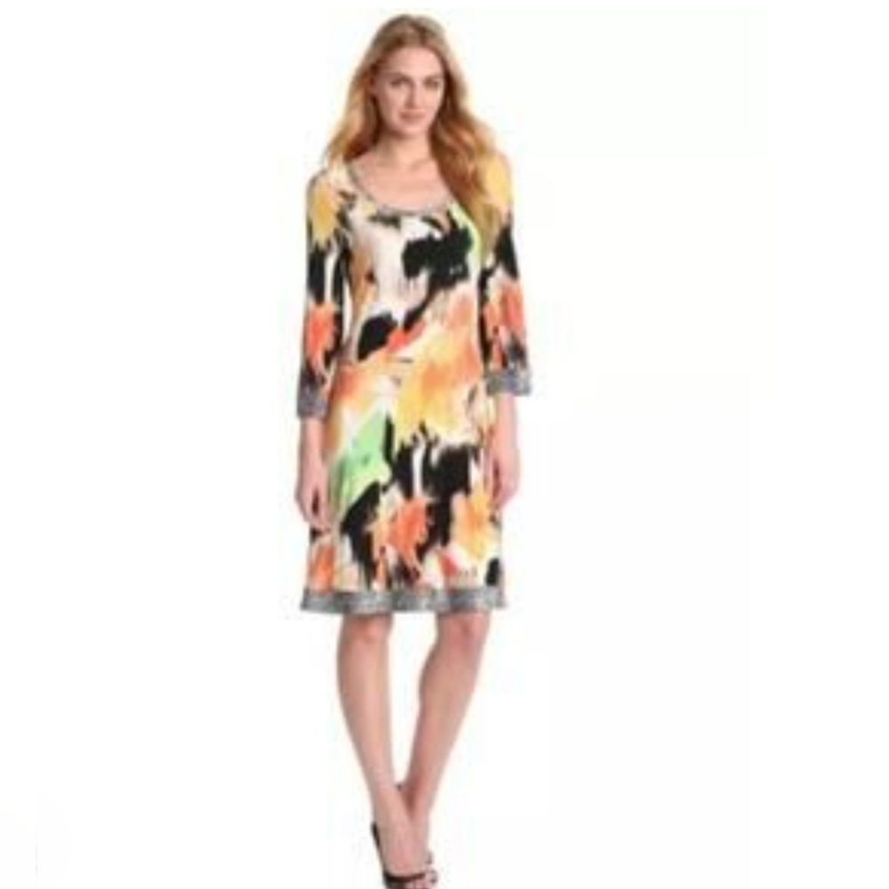 Calvin Klein Watercolor Brushstroke Print Scoop Neckline Shift Dress Sz S